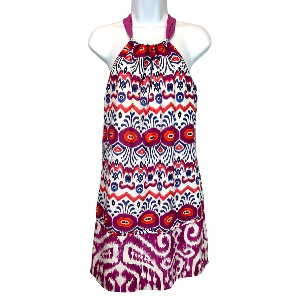 Trina Turk Blue Pink Orange Menara Ikat Genevieve Halter Dress Size 2 - Picture 5 of 15